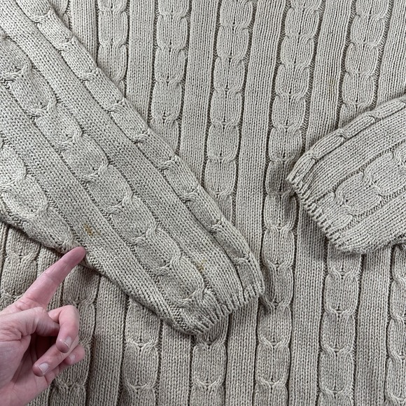 VINTAGE‎ Fisherman Cable Knit Sweater Mens XL Beige Earth Tones Heavyweight USA - Picture 7 of 8